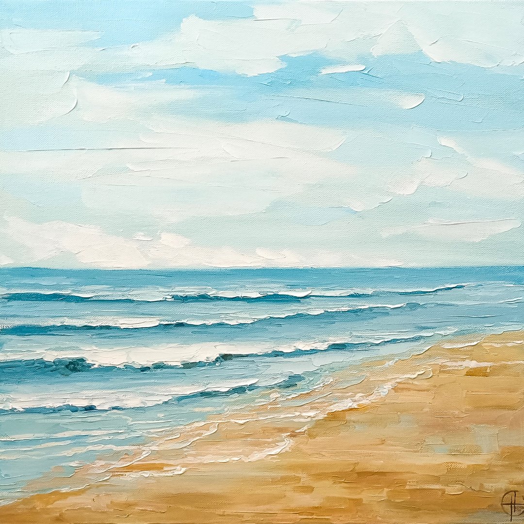 Nadya Ya 创作之海岸风景油画 厚涂海景 宽幅艺术品 - 海报/装饰画/版画 - 其他材质 蓝色