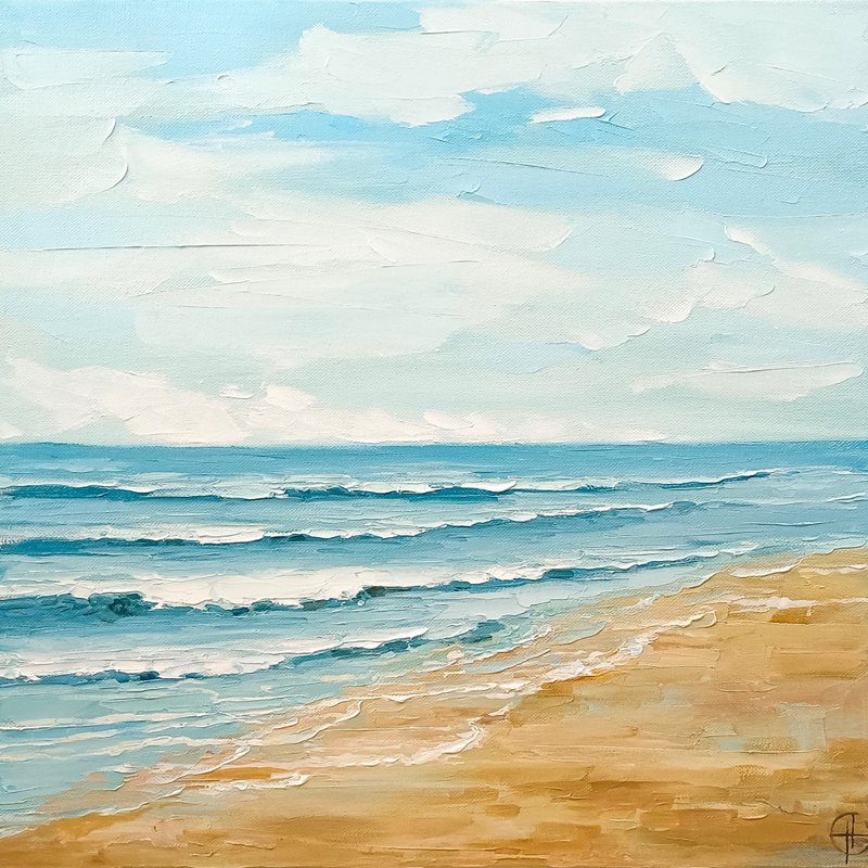 Nadya Ya 创作之海岸风景油画 厚涂海景 宽幅艺术品 - 海报/装饰画/版画 - 其他材质 蓝色