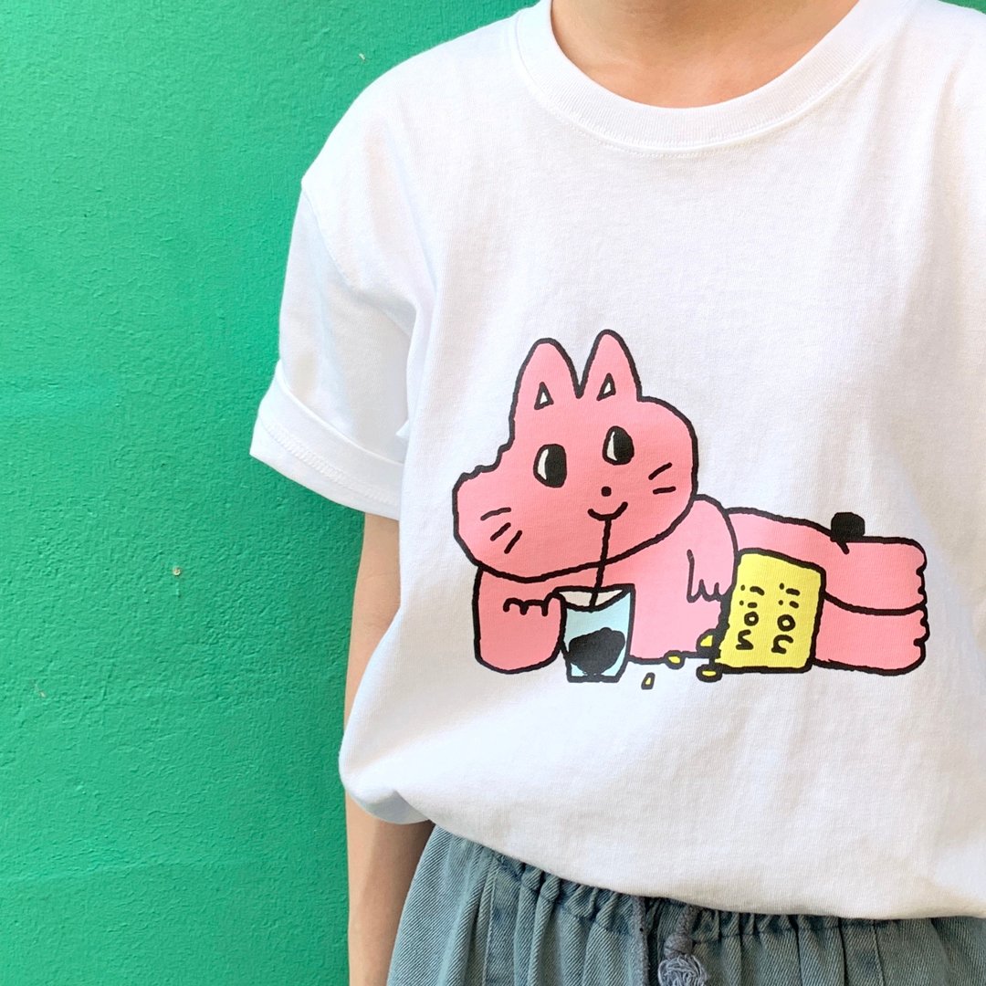 耍废猫猫质感棉tee - 女装 T 恤 - 棉 粉红色