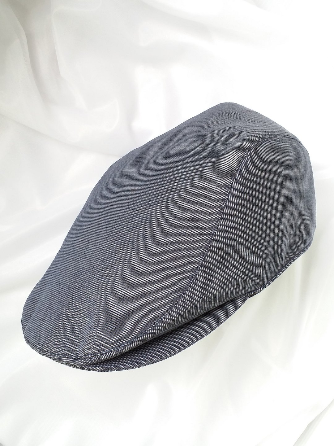 深蓝细织千鸟条纹狩猎帽(Flat Cap) - 帽子 - 棉 蓝色