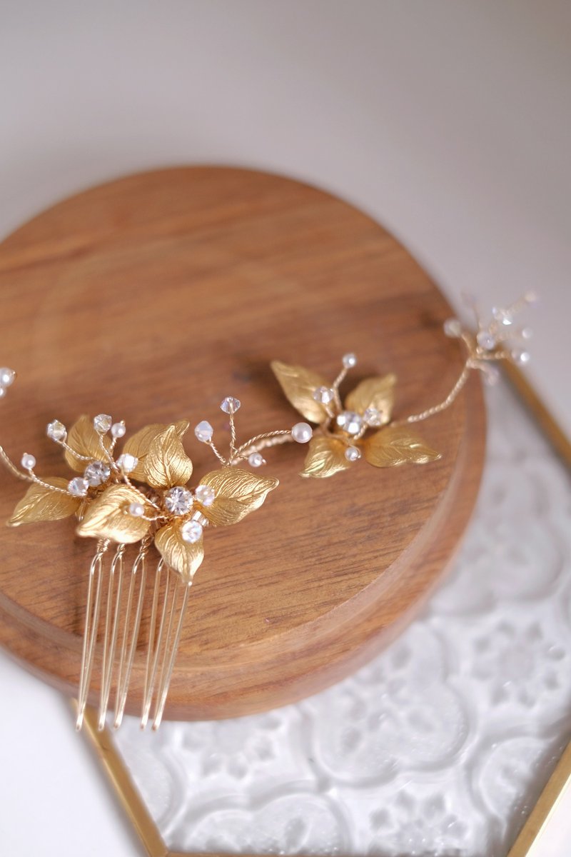 Swarovski复古金新娘头饰,珍珠头饰,旗袍发饰,Wedding Headpiece - 发饰 - 水晶 金色