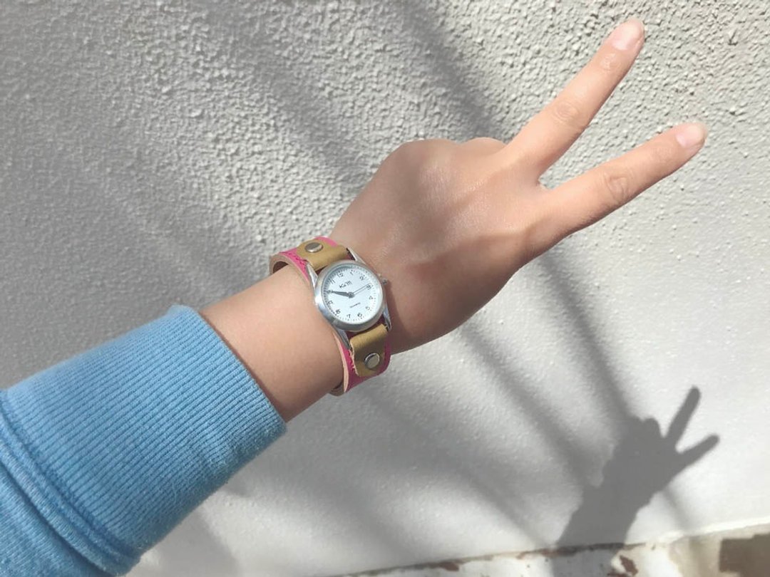STITCH Tokimeki Pink and Dusty Khaki Stitch Run Watch Easy-to-read dial SRW-POO-RS - 女表 - 真皮 粉红色