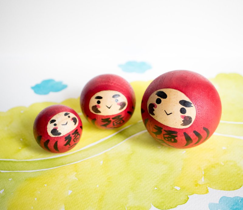 Daruma family small toy -Rocking doll-Japanese Traditional culture- - 玩偶/公仔 - 木头 红色