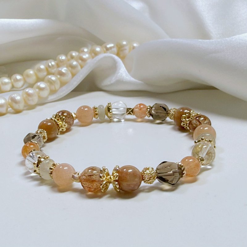 恒星之光 黑金超七 骨干太阳石 橙月光 茶晶 天然水晶手链 14KGF - 手链/手环 - 水晶 