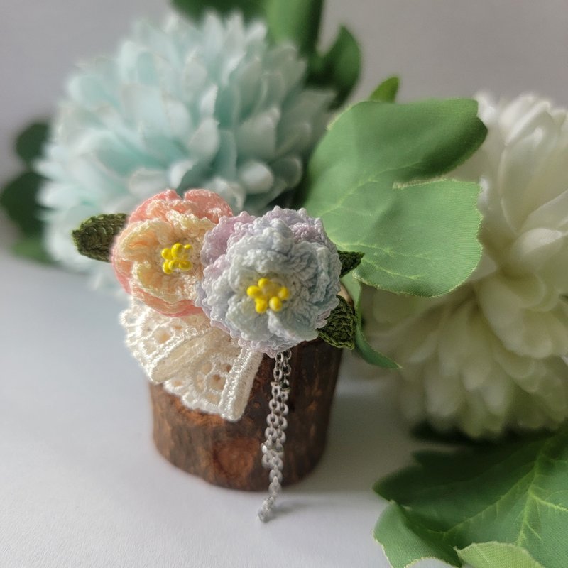 芍药|山茶花 椿花 颈链 人手钩织 sv925 925纯银 - 项链 - 绣线 多色