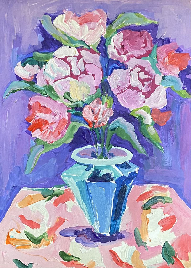 Still life with Peonies, Gouache painting on paper, Fauvism art, Matisse inspir - 墙贴/壁贴 - 纸 粉红色