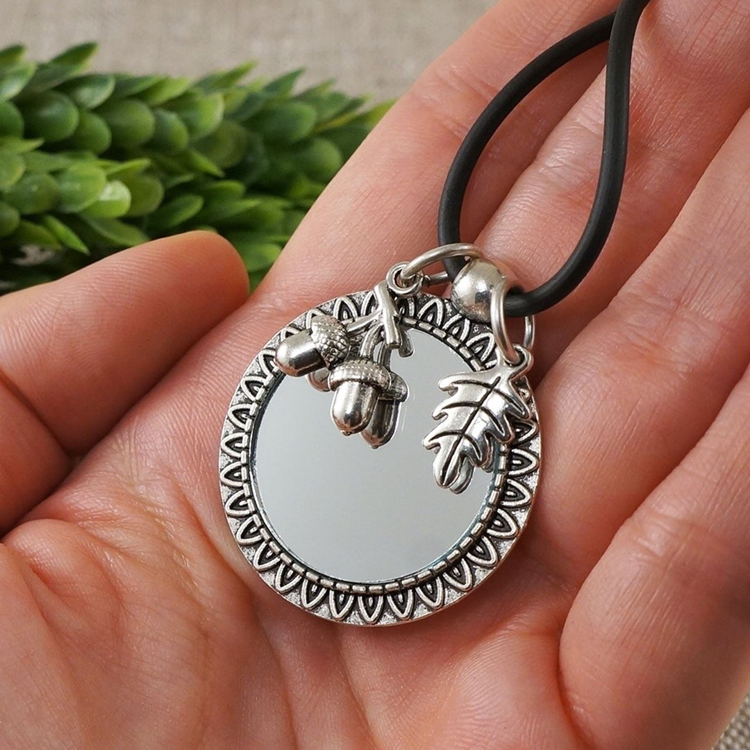 Evil Eye Glass Mirror Silver Protection Amulet Charm Pendant Necklace Jewelry - 项链 - 其他材质 银色