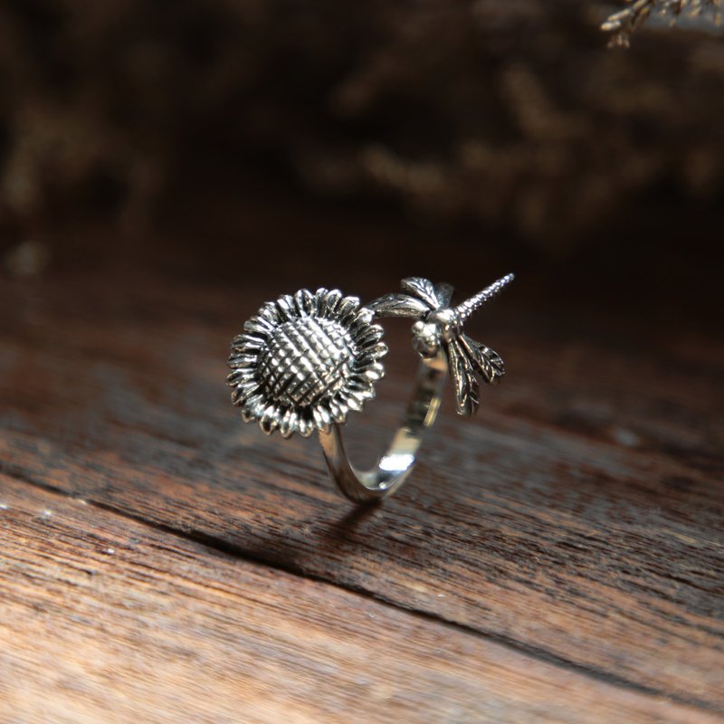 蜻蜓和向日葵戒指女士银 - 戒指 - 其他金属 银色