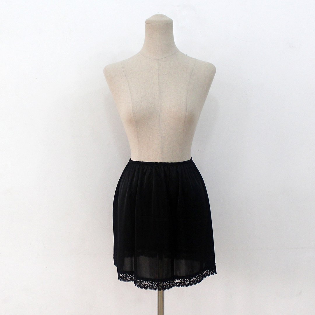 Black Lace satin Half Slip ,black satin dress ,underskirt - 女士内衣裤 - 聚酯纤维 黑色