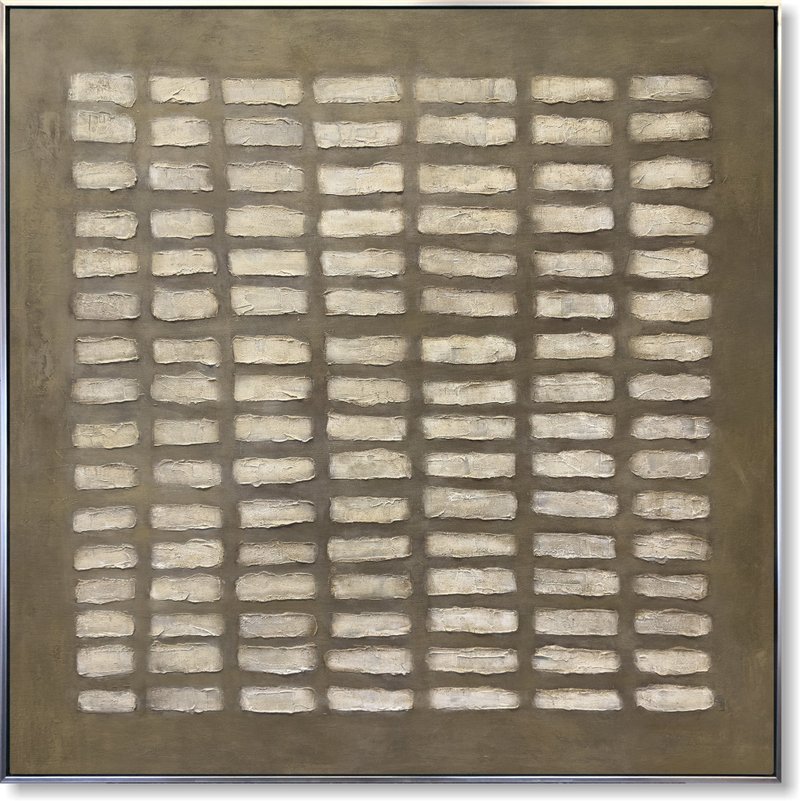3D 纹理抽象网格布面油画 Wabi Sabi 艺术现代极简主义艺术 - 墙贴/壁贴 - 压克力 卡其色