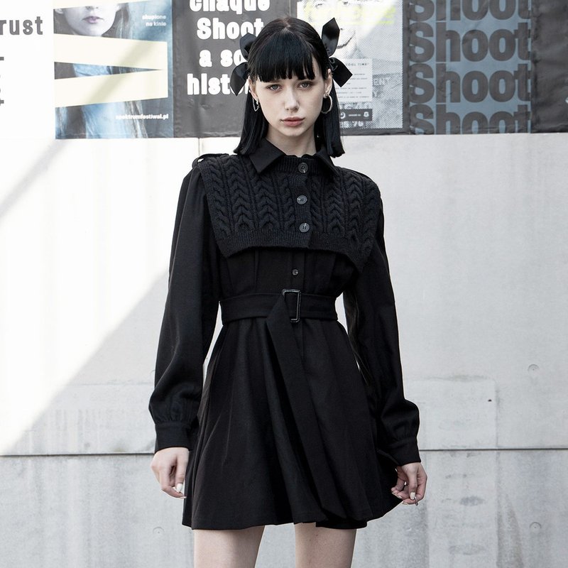 异教徒披风衬衫连身裙 / 两件式 - 黑 / 灰 - 洋装/连衣裙 - 其他材质 黑色