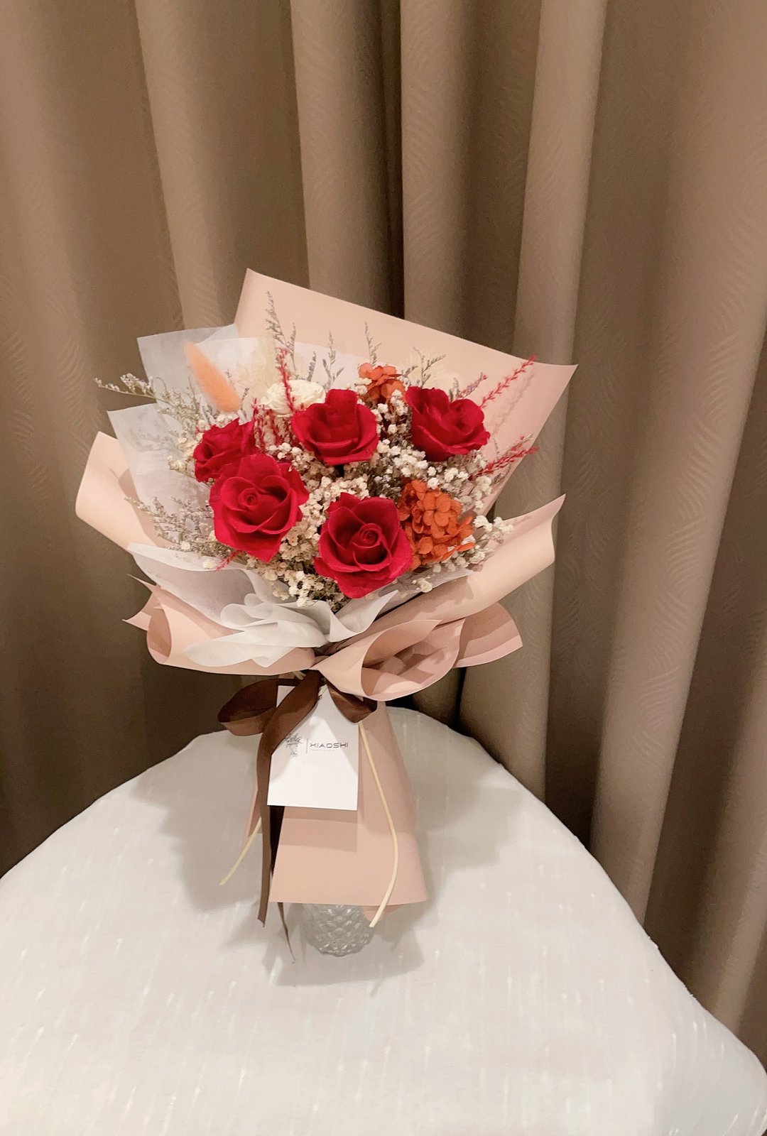 红茶拿铁永生玫瑰花束 七夕情人节花束 永生花束 告白花束 外拍 - 干燥花/捧花 - 植物．花 红色