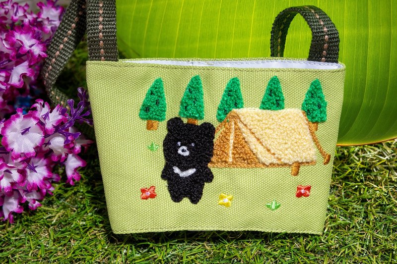 杯套【露营黑熊】DND 立体刺绣 环保杯套 - 随行杯提袋/水壶袋 - 其他材质 