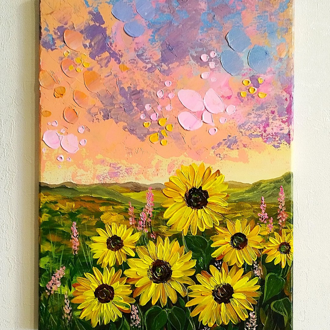 向日葵压克力画风景纹理艺术墙面装饰艺术品 - 墙贴/壁贴 - 压克力 多色
