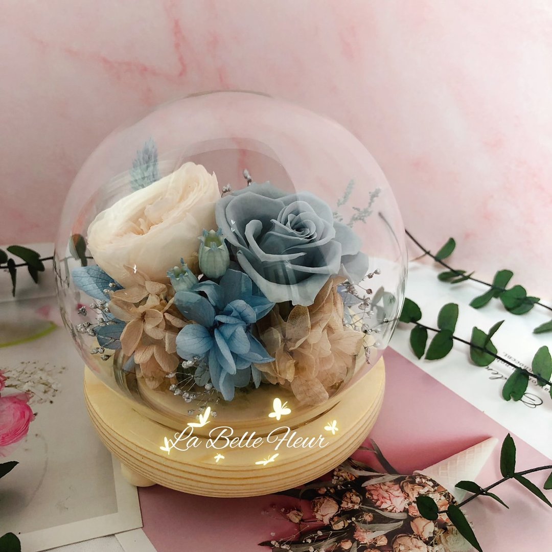 永生花玻璃盅/莫兰迪色/干燥花/夜灯/花礼/送礼生日礼物 - 干燥花/捧花 - 植物．花 蓝色