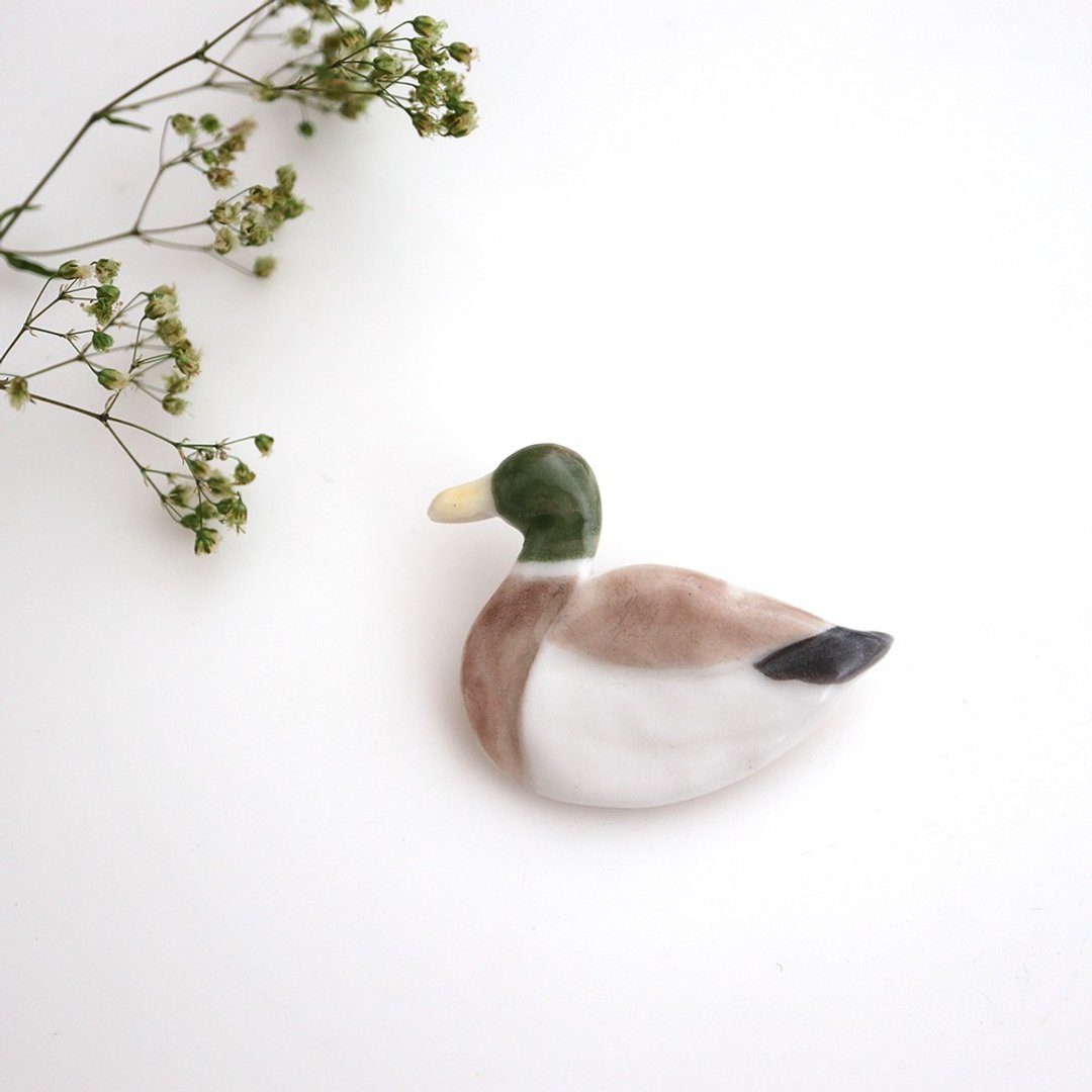 Wild duck pin brooch - 胸针 - 瓷 绿色