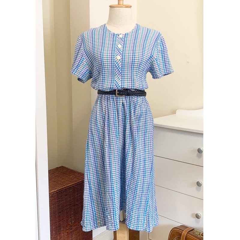 60 年代格纹连衣裙 | A line 连衣裙 服装 | M 连衣裙 - 洋装/连衣裙 - 其他材质 蓝色