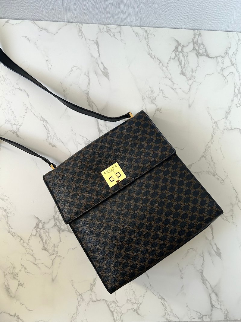 【特选货品】Celine 小号凯莉黑色老花皮革单肩侧背斜孭背包手袋 - 侧背包/斜挎包 - 真皮 黑色
