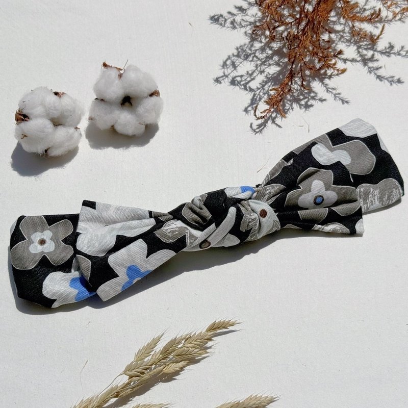 【巧妙艺手】手绘涂鸦风花花 手作蝴蝶结发带 - 发带/发箍 - 棉．麻 黑色