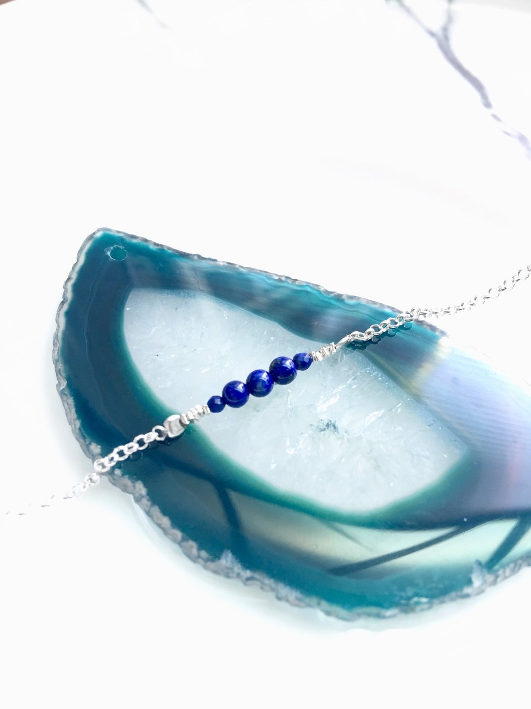 Ops lapis stone simple tiny silver 青金石/925Silver/宝蓝色 - 手链/手环 - 宝石 蓝色