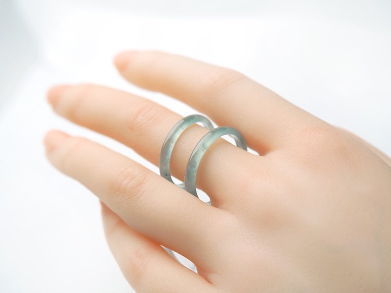 绿冰 | 冰种浅蓝绿飘雪翡翠 | 天然A货翡翠玉戒 - 戒指 - 玉石 绿色