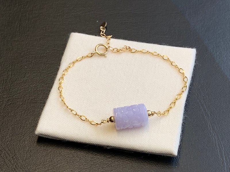 天然缅甸玉翡翠 紫罗兰翡翠 雕花桶珠 14kgf 手链 - 手链/手环 - 玉石 紫色