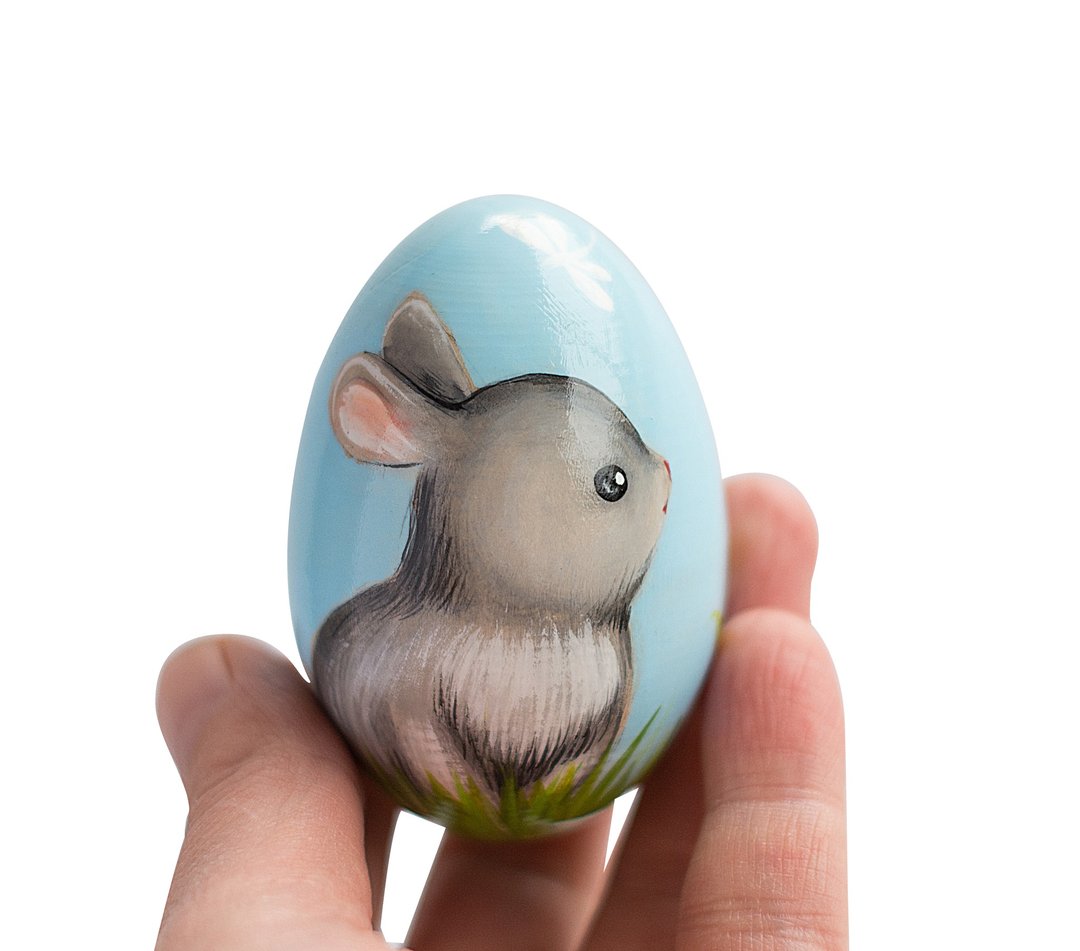 Easter egg Wooden painted keepsake bunny Idea basket filler Egg hunt - 其他 - 木头 蓝色