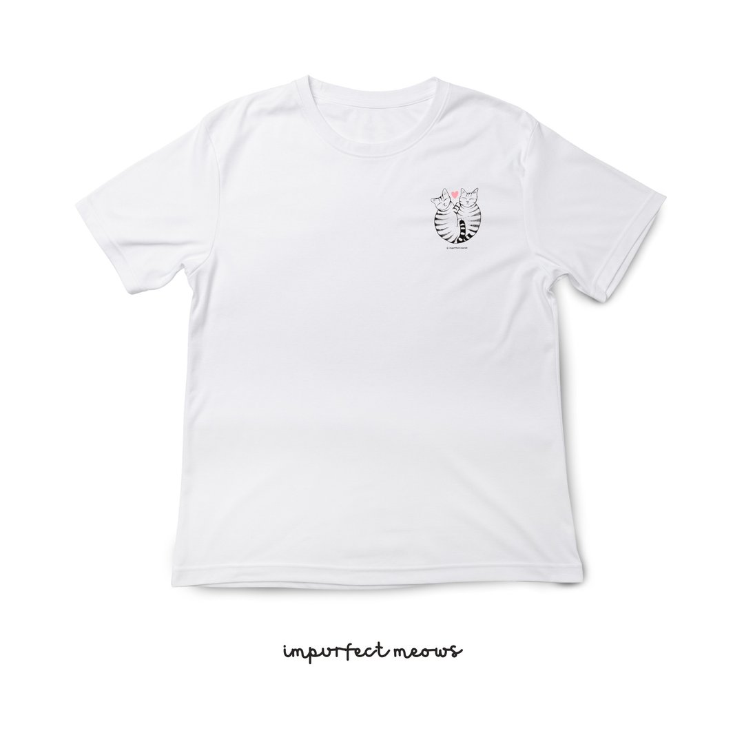 不完美猫咪 Impurfect Meows | 抱抱猫 T-Shirt - 女装 T 恤 - 棉 白色
