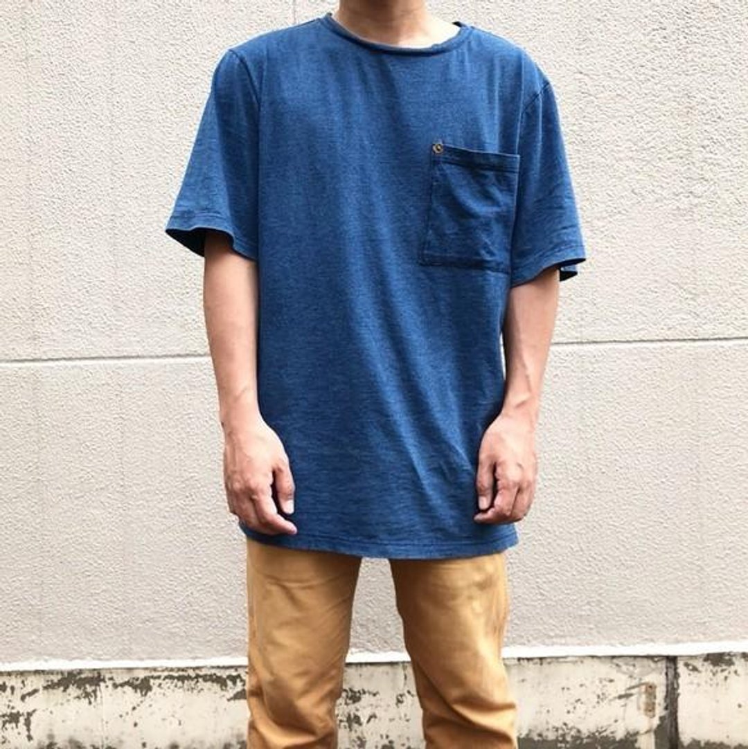 Indigo Tenjiku Big Silhouette T-shirt Free size - 女装上衣 - 棉．麻 蓝色