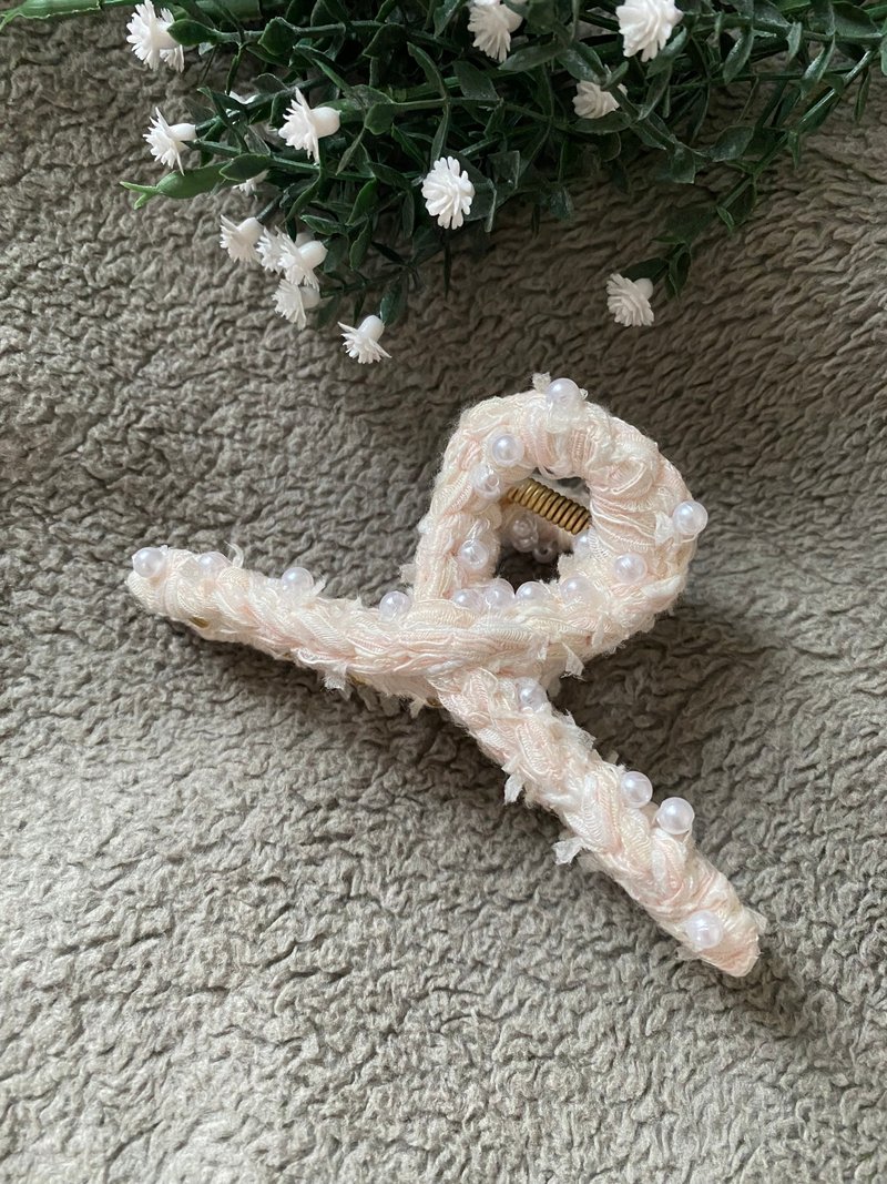 混线头饰 发夹 金属鲨鱼夹 粉红珍珠 - 发饰 - 其他材质 粉红色