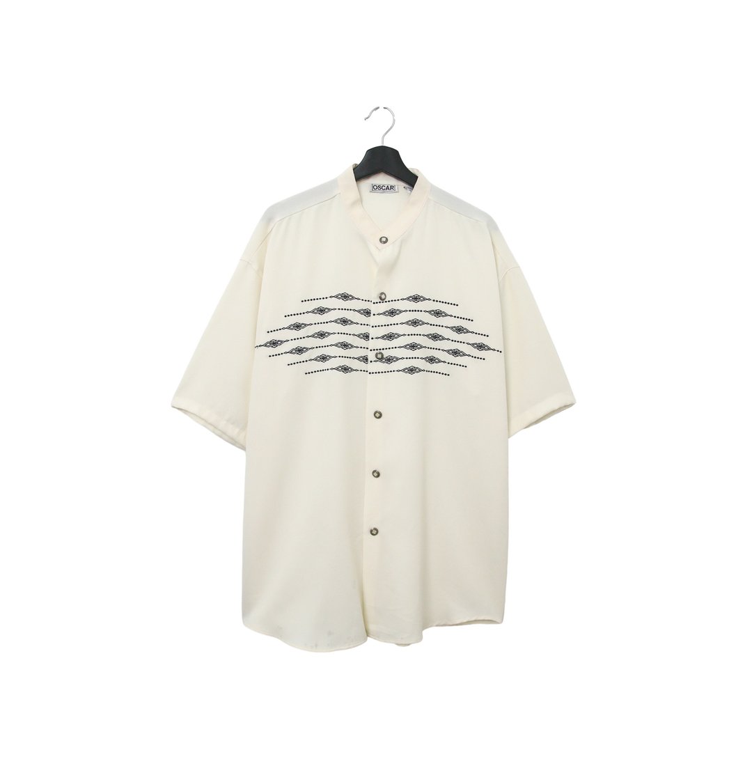 Back to Green- 刺绣短袖衬衫 菱形排列  vintage shirt - 男装衬衫 - 聚酯纤维 