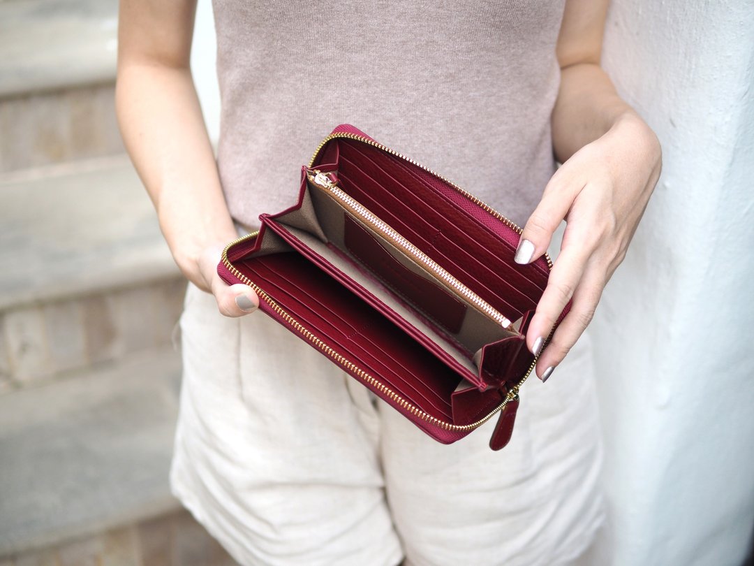 Classic wallet (burgundy) : Long zip wallet, cow leather, dark red - 皮夹/钱包 - 真皮 红色