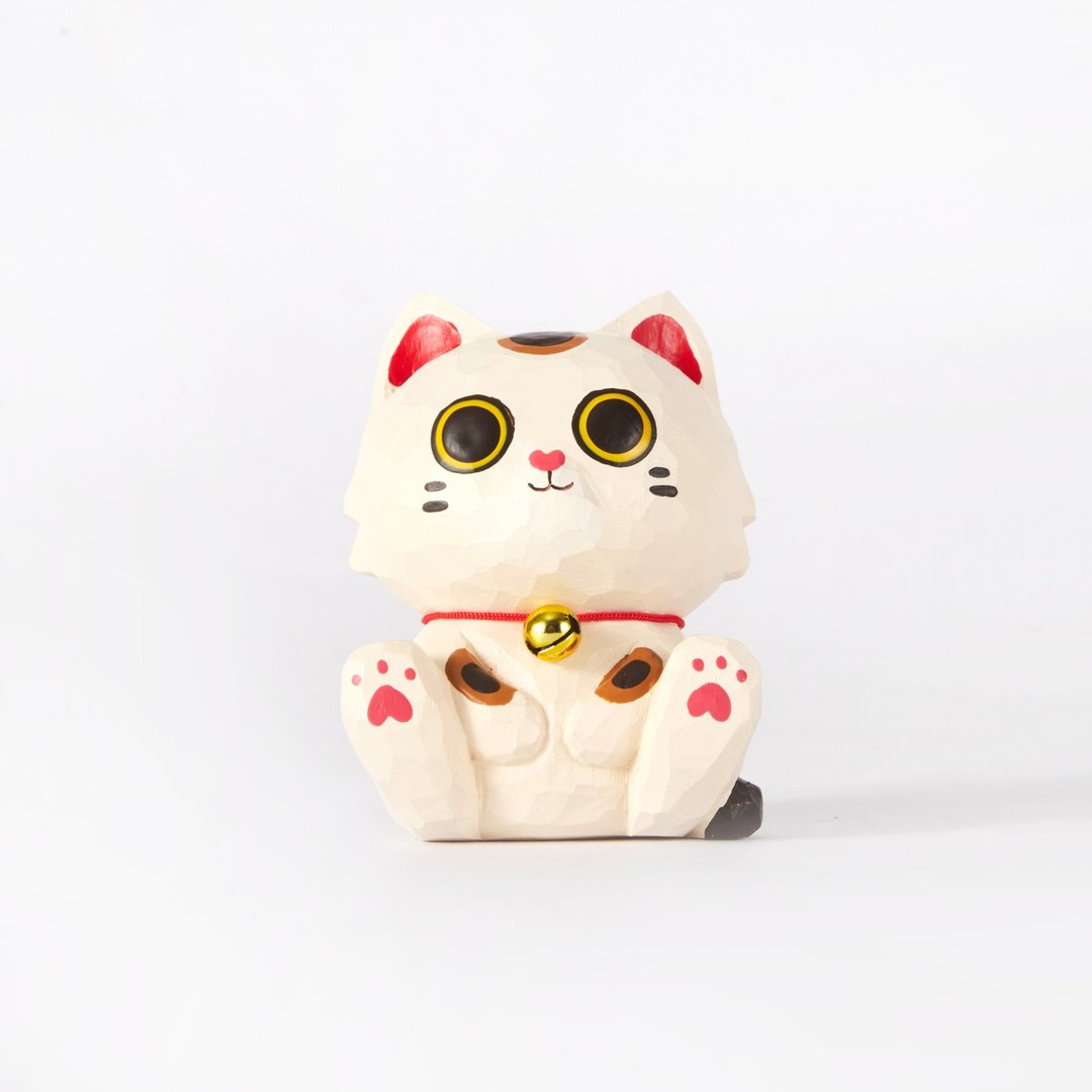 Fuku 猫 - 带来幸运与祝福的木雕猫 - 摆饰 - 木头 金色