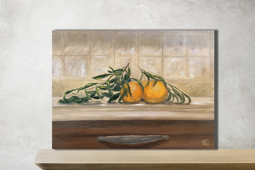 原创橘子写实静物油画 40 x 30 厘米 - 墙贴/壁贴 - 棉 橘色