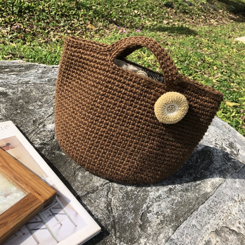 钩织工艺。黄麻散策小托特(有内里) - 手提包/手提袋 - 棉．麻 咖啡色