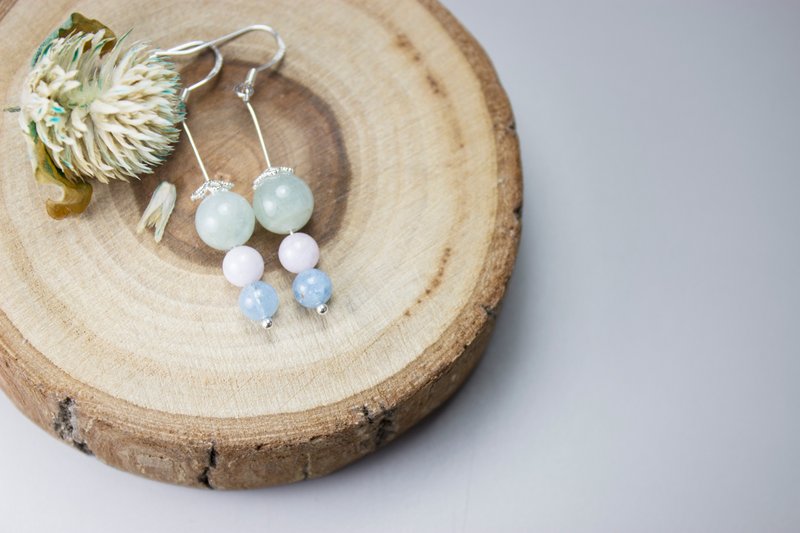 【Double Q】925纯银 摩根石 耳勾耳环 简约美好 - 耳环/耳夹 - 宝石 多色