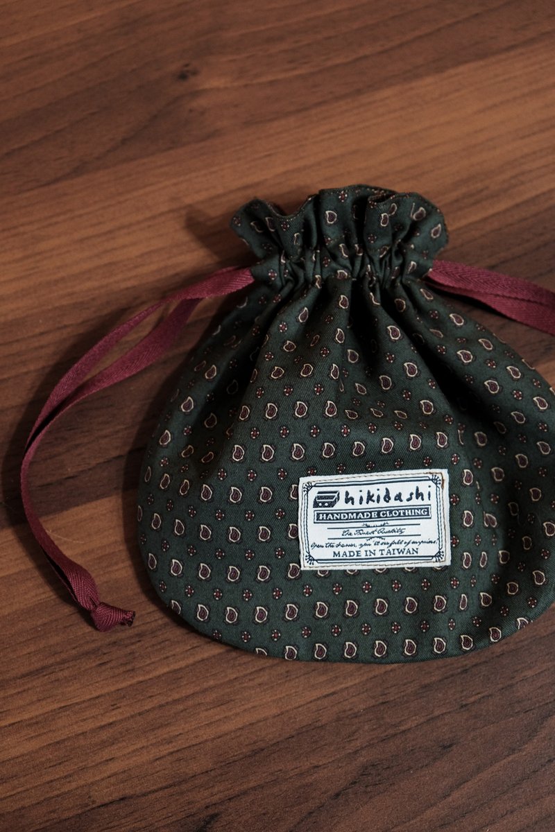 小圆束口袋 / 深绿paisley - 束口袋双肩包 - 棉．麻 多色