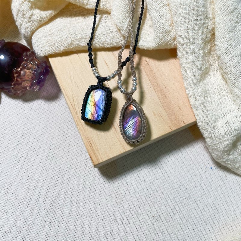 作品展示.蜡线编织彩虹拉长石项链 - 项链 - 水晶 多色