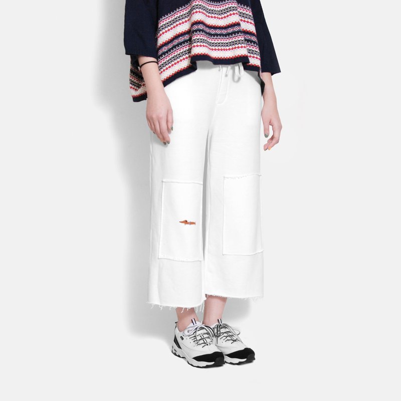 【最后一件】肚子原地打转的呼啦圈／迷你肠肠宽宽裤 - 女装长裤 - 棉．麻 白色