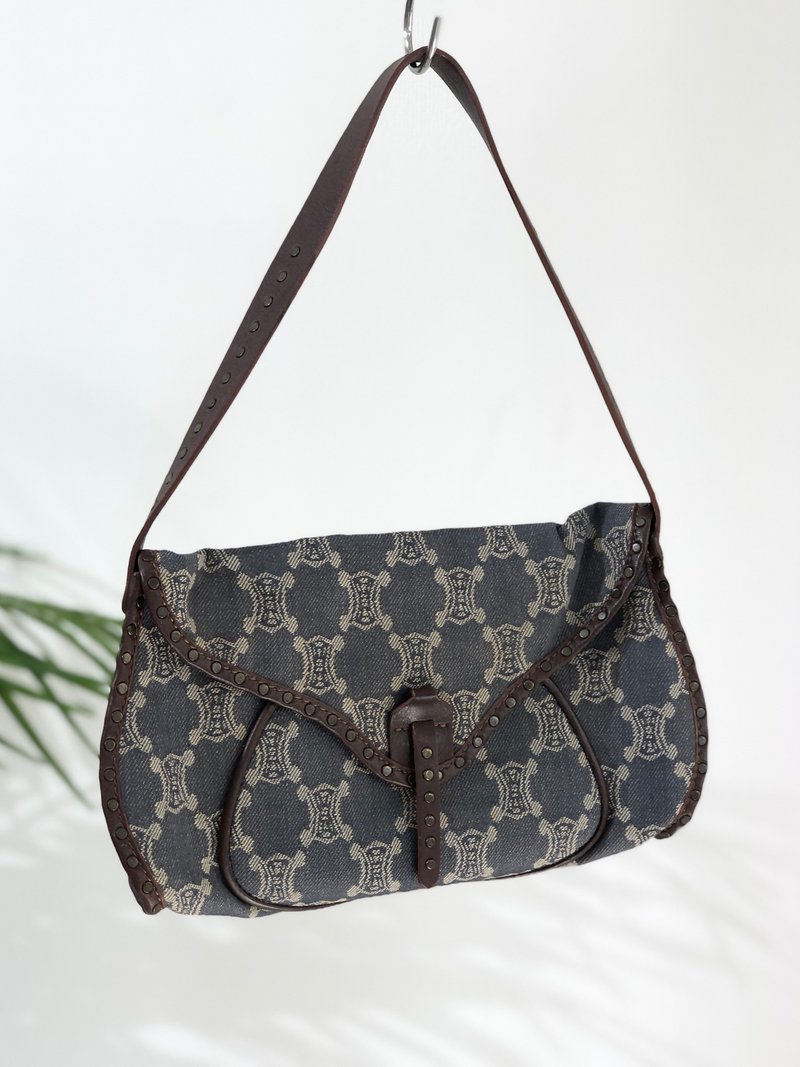 【名牌二手包日本直运】CELINE赛琳巴黎Macadam标志牛仔hobo包单肩包靛复古xsbhs5 - 侧背包/斜挎包 - 真皮 蓝色