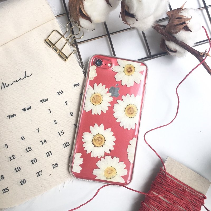 白雏菊 情人节 干燥花 手机壳 空压壳 押花手机套 礼物 - 手机壳/手机套 - 硅胶 白色