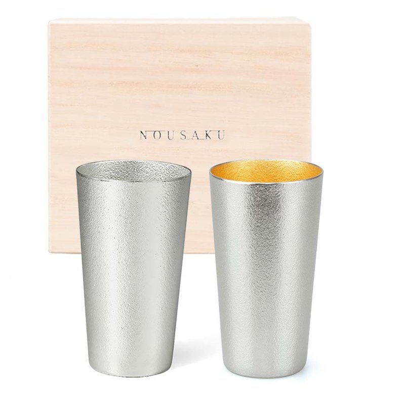 经典纯锡杯对杯(纯锡・金箔)木盒组 - 酒杯/酒器 - 贵金属 银色