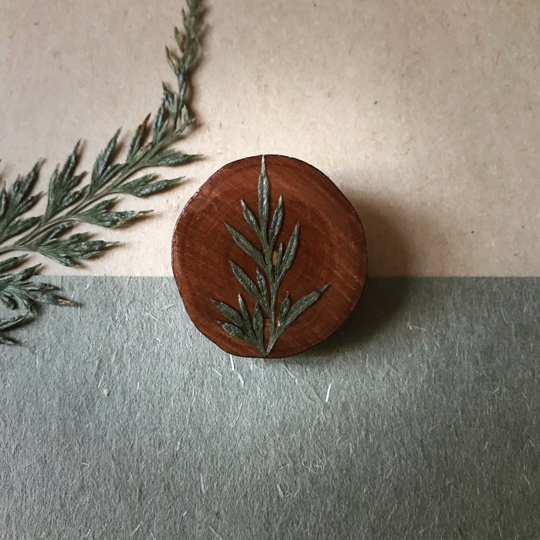 干花滴胶别针/胸针 - 胸针 - 木头 咖啡色