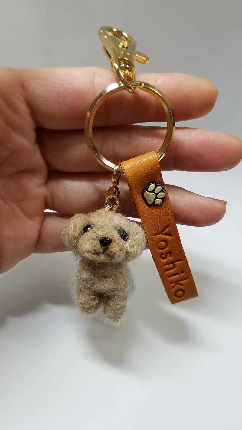 羊毛フェルトキーホルダー　ハンドメイド　犬　トイプードル　オーダーメイド　ダックス、シュナウザー、チワワ、めもりある - 订制抱枕/饰品 - 羊毛 白色