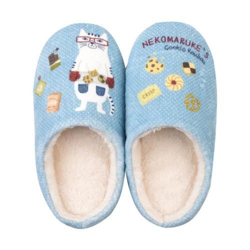 Kusuguru Japan 日本眼镜猫 拖鞋 保暖静音室内拖鞋 -猫丸款蓝色 - 室内拖鞋 - 聚酯纤维 蓝色