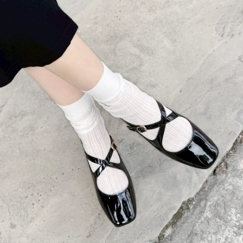 【I called Love】日系交叉系带漆皮玛莉珍鞋 - 玛莉珍鞋 - 防水材质 黑色