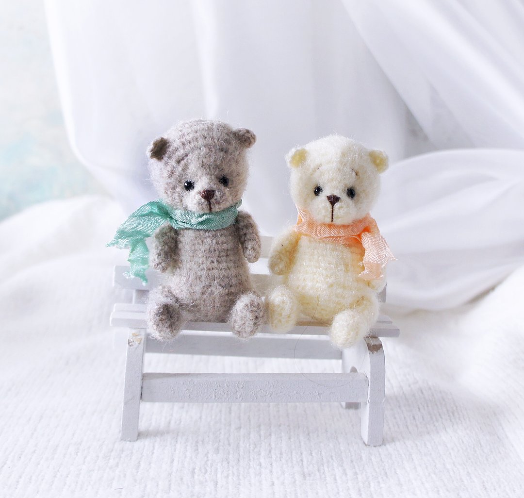 Miniature bear toys, Animal doll for doll, Stuffed teddy, Collectible cute bear - 玩偶/公仔 - 羊毛 白色