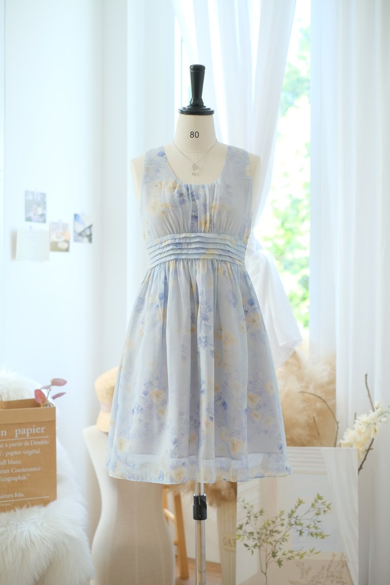 无袖碎花短洋装 伴娘洋装 派对洋装 - 洋装/连衣裙 - 聚酯纤维 蓝色