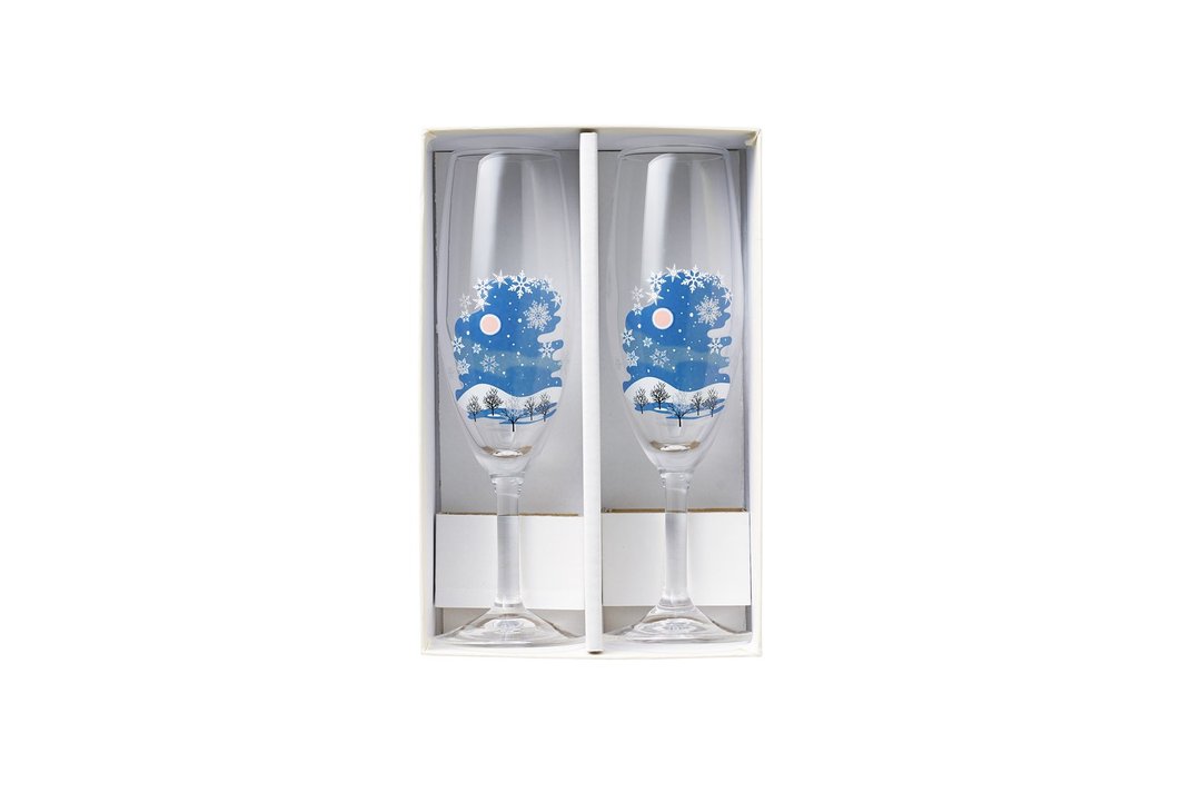 冷感雪花槟杯一对 享受随温度变色的季节的器皿 - 酒杯/酒器 - 玻璃 蓝色