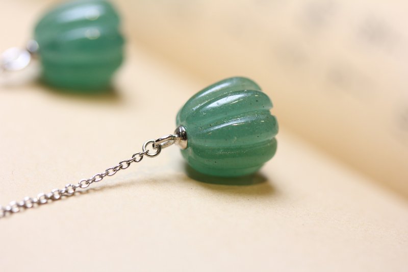 复古气质款 玉石东陵玉 南瓜珠 耳坠饰 长款 - 耳环/耳夹 - 玉石 绿色